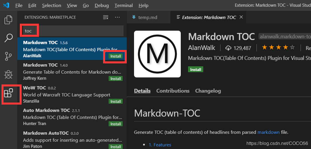 自动目录插件Markdown Toc
