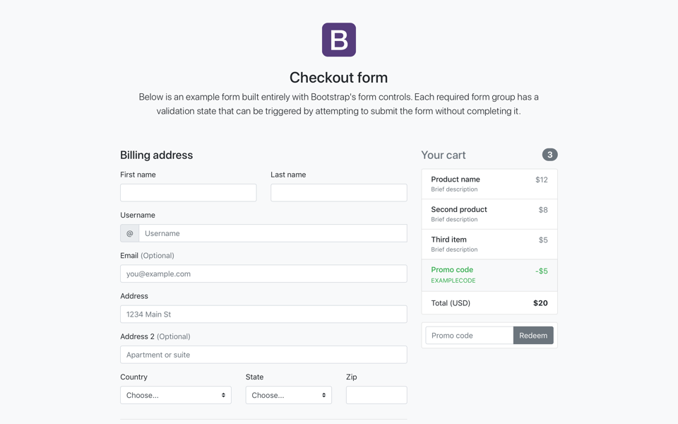 Checkout Example For Bootstrap